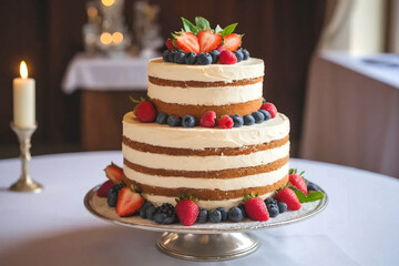 Fancy sweet wedding cake with fruits