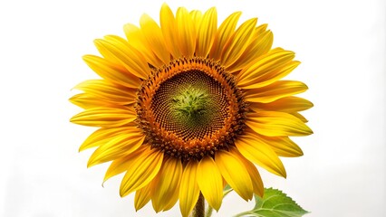 Naklejka premium A cheerful sunflower on a white background, featuring its large yellow petals and vibrant center.