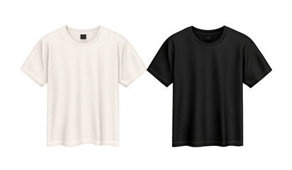 Black and white short-sleeved T-shirts with white front. Transparent background