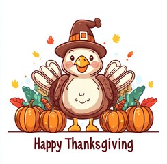 Naklejka premium Illustration for Thanksgiving Day, with a turkey and pumpkins