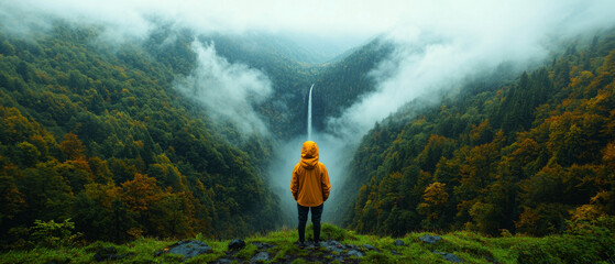 Waterfall Wonder: Mist and Lush Vegetation in Nature’s Glory
