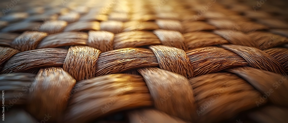 Poster close-up of a beautifully woven textured surface, showcasing intricate patterns and natural tones th