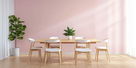 modern wooden dining table set and chairs in stylish pink and white room with elegant wooden floor 1-gigapixel-art-scale-4_00x