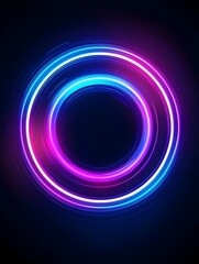 Glowing Neon Rings Rippling on Dark Background with Copy Space