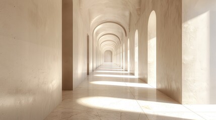 Fototapeta premium Abstract architectural design showcasing infinite corridors and central courtyards in soft light