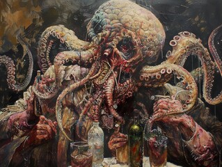 Obraz premium Surreal Horror Painting of a Tentacled Creature