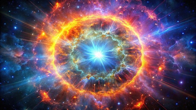 Macro brilliant supernova with explosive color and a cosmic backdrop ideal for a universe themed wallpaper