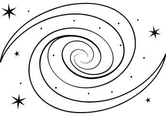 Continuous Line Drawing of a Spiral Galaxy with Stars – Abstract Space Art