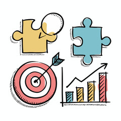 Hand drawn icon sketch business office career set. 