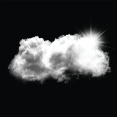 White cloud shape and sun isolated over black background