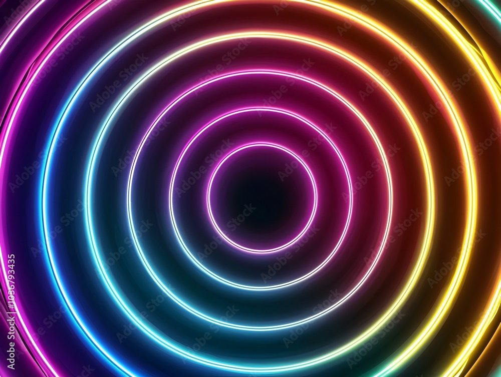 Poster mesmerizing neon spiral background with vibrant glowing circles in a dynamic futuristic design