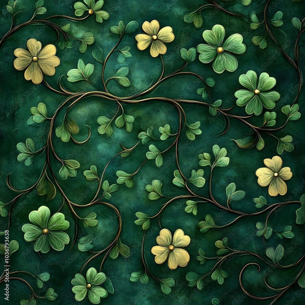 Aufkleber intricate clovers pattern background intertwining leaves and vines in a rich green palette perfect f
