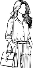 Black Line Art Corporate Entrepreneur Women Elegant Style Hand Drawn Illustration