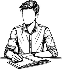 Black Line Art Corporate Entrepreneur Man Elegant Style Hand Drawn Illustration