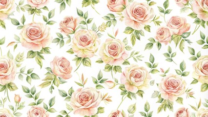 Light pink rose pattern on white background in watercolor style