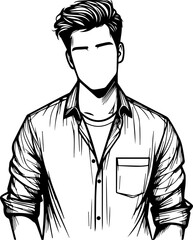 Black Line Art Corporate Entrepreneur Man Elegant Style Hand Drawn Illustration