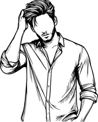 Black Line Art Corporate Entrepreneur Man Elegant Style Hand Drawn Illustration