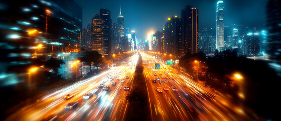 Fototapeta premium City at Night: Illuminated Buildings and Bustling Streets 