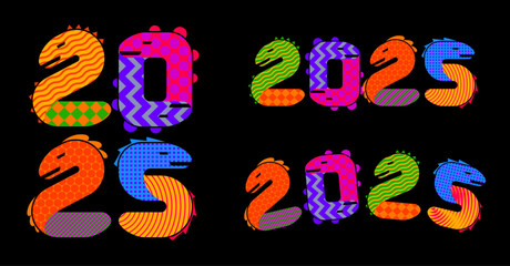 2025 year of Snake vector typographic design set