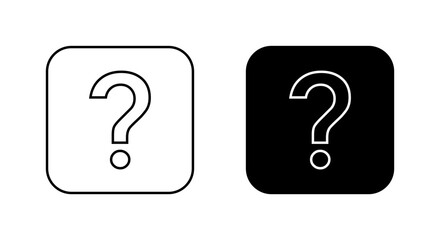 Question mark line icon on black square. Faq sign symbol