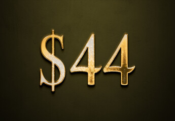 Old gold effect of 44 dollars with 3D glossy style Mockup.
