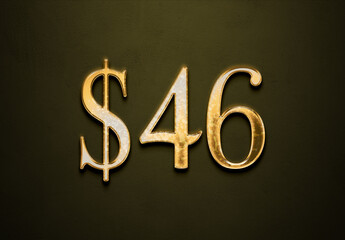Old gold effect of 46 dollars with 3D glossy style Mockup.