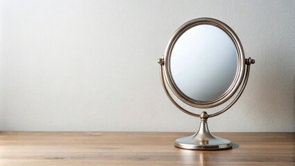 Mirror on table isolated on white background