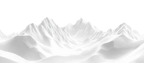 Majestic white icy mountains in a snowy landscape, isolated on transparent cutout background