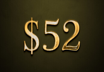 Old gold effect of 52 dollars with 3D glossy style Mockup.