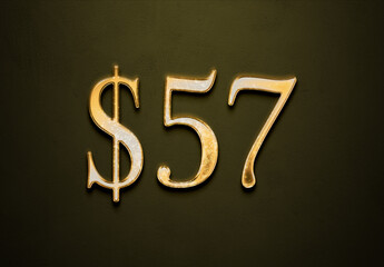 Old gold effect of 57 dollars with 3D glossy style Mockup.