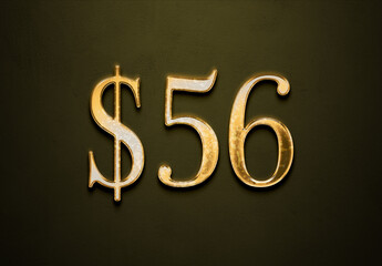 Old gold effect of 56 dollars with 3D glossy style Mockup.