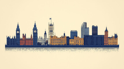 Obraz premium Stylized sunset illustration of London with Big Ben