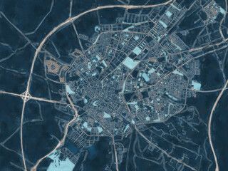 Painterly Style City Map of Jerez de la Frontera, Spain in a Blue Color Scheme.