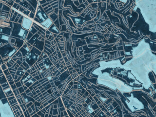 Painterly Style City Map of Granada Centro, Spain in a Blue Color Scheme.