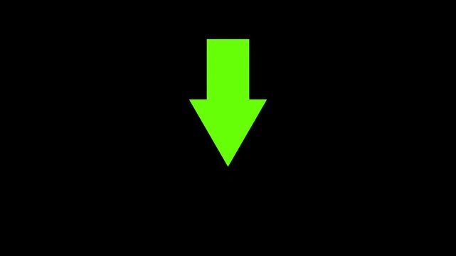 Green arrow pointing down animation on black background suitable for financial or business concepts, indicating decrease or negative performance trends