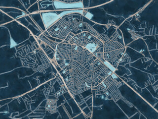 Painterly Style City Map of Dos Hermanas, Spain in a Blue Color Scheme.