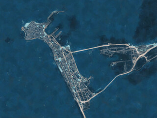 Painterly Style City Map of Cadiz, Spain in a Blue Color Scheme.