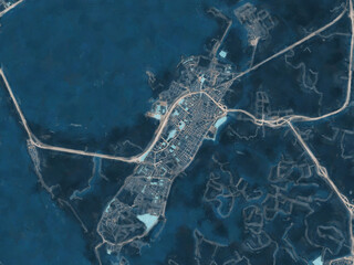 Painterly Style City Map of San Fernando, Spain in a Blue Color Scheme.