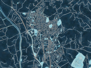 Painterly Style City Map of Velez-Malaga, Spain in a Blue Color Scheme.