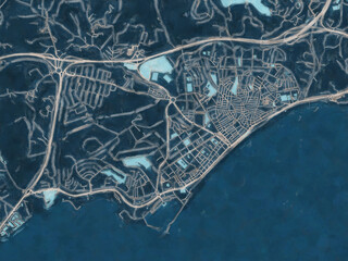 Painterly Style City Map of Estepona, Spain in a Blue Color Scheme.