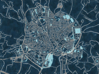 Painterly Style City Map of Motril, Spain in a Blue Color Scheme.