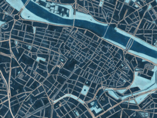 Painterly Style City Map of Zaragoza Centro, Spain in a Blue Color Scheme.