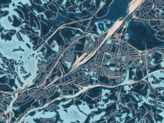 Painterly Style City Map of Irun, Spain in a Blue Color Scheme.