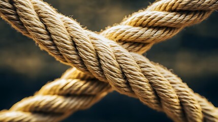 Complex web of interconnected ropes symbolizing intricate business relationships and antitrust challenges, with a focused foreground rope representing the effort to break monopolies.