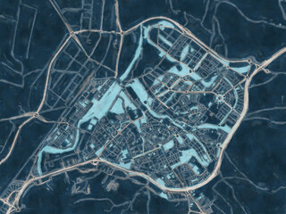 Painterly Style City Map of Guadalajara, Spain in a Blue Color Scheme.