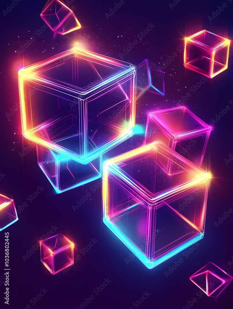 Aufkleber mesmerizing neon cubes floating in a captivating abstract space