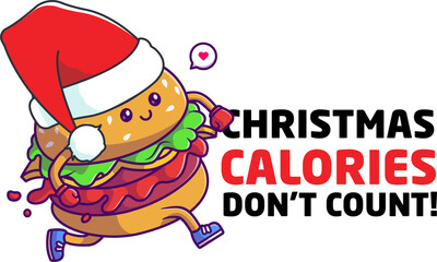 A burger wearing a Santa hat and running