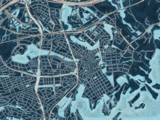 Painterly Style City Map of Sant Cugat del Valles, Spain in a Blue Color Scheme.