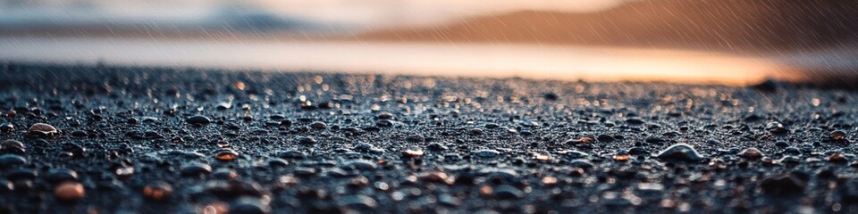 Obraz premium Raindrops on the muddy asphalt road in the autumn. Selective focus.