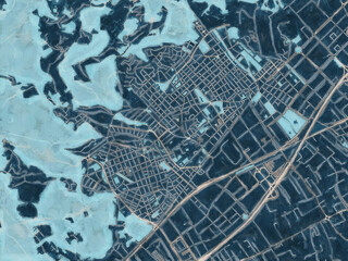 Painterly Style City Map of Viladecans, Spain in a Blue Color Scheme.